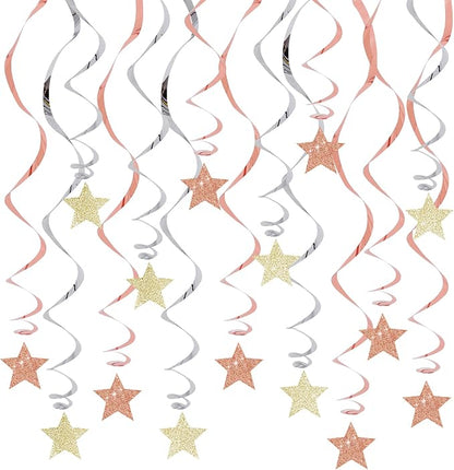 BEISHIDA Rose Gold and Silver Glitter Stars Hanging Swirls Pre-Strung Hanging by Beishida