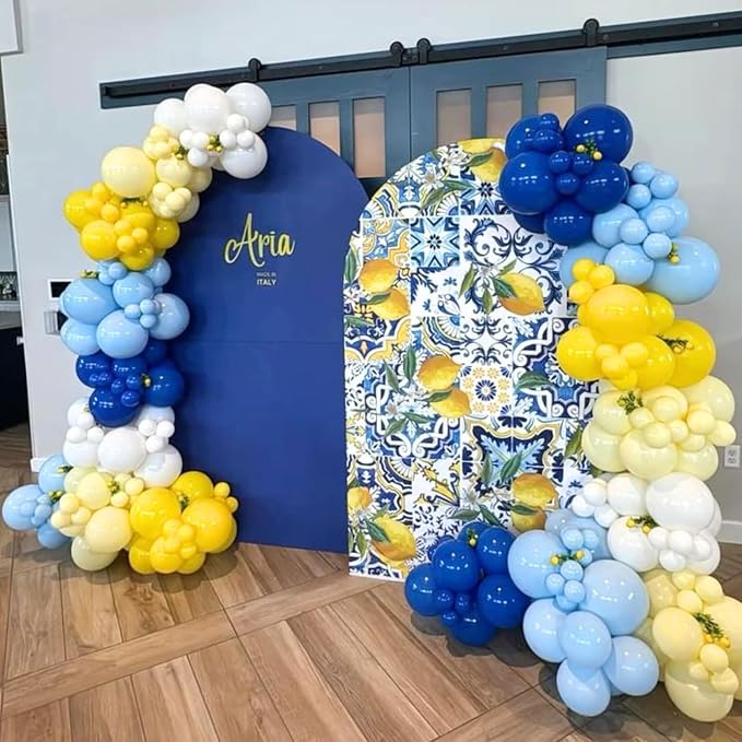 Blue Yellow Balloons, 12Inch Dark Light Blue Yellow and White Latex Balloon - Image 6