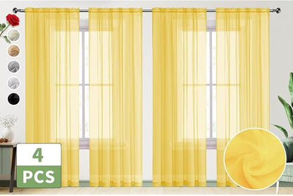 SpaceDresser Yellow Sheer Curtains 4 Panels Rod Pocket Semi-Sheer Curtain 72 - Image 2