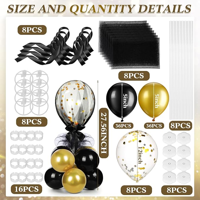 BBTO 8 Set Gold Black Table Centerpieces Balloons Stand Kit, Latex Balloons and - Image 2