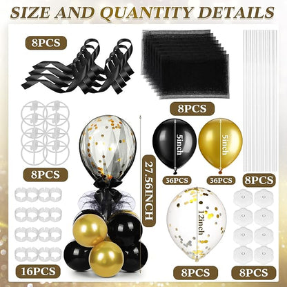 BBTO 8 Set Gold Black Table Centerpieces Balloons Stand Kit, Latex Balloons and - Image 2