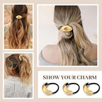 3PCS Gold Hair Ties, Metal Hair Ties for Thick Hair, Elegant Durable Geometric Design Hair Cuffs, Gold Hair Accessories Stretchy Non-Damage Ponytail Cuff Holders Holiday Gifts