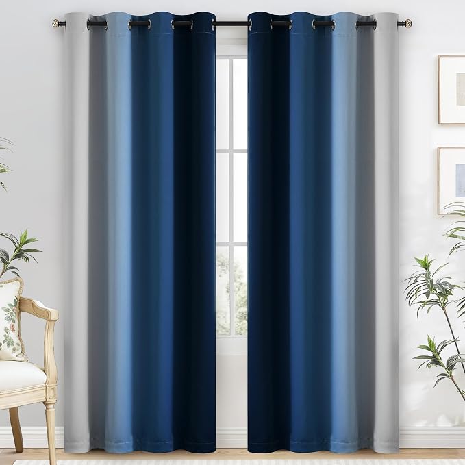 Yakamok 100% Blackout Curtains Ombre Blue Curtains - Image 2