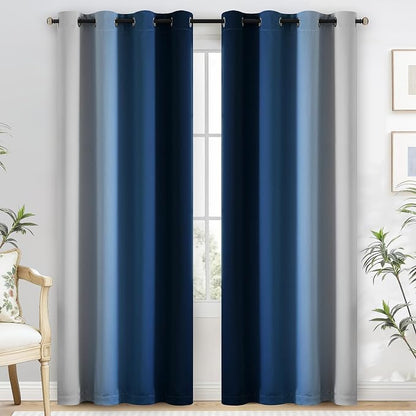 Yakamok 100% Blackout Curtains Ombre Blue Curtains - Image 2