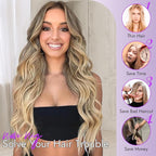 Ombre Blonde Wig for Women Long Wavy 4x1 Lace Natural Hairline Glueless for Beginners Middle Part Synthetic for Daily Party Use 30Inch