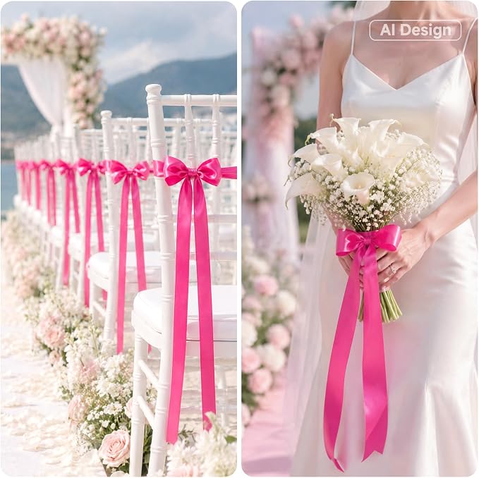 KINGLAKE Hot Pink Satin Ribbon - Image 7