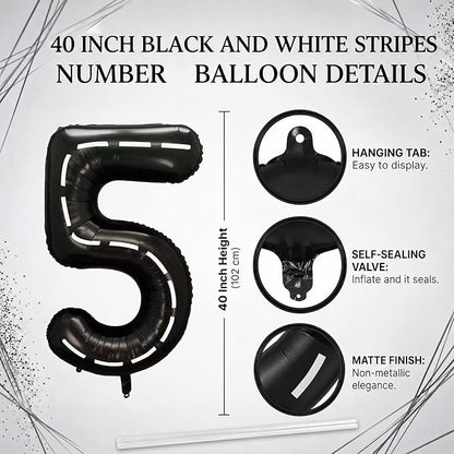 Black and White Stripes Number 15 Balloon 40 Inch, Foil Road Decor | Racetrack - Image 4