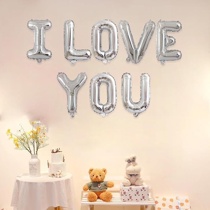 2 Set 16Pcs Silver I LOVE YOU Letter Balloons 16in Balloon Foil Letter - Image 3