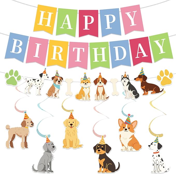 Dog Birthday Banner, Colorful Dog Themed Birthday Party Decorations, Cute by Unknown