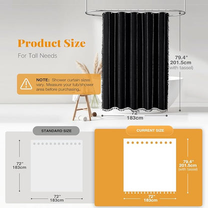 72x78 Long Boho Farmhouse Linen Heavy Duty Shower Curtain, 330GSM Linen Blend - Image 3