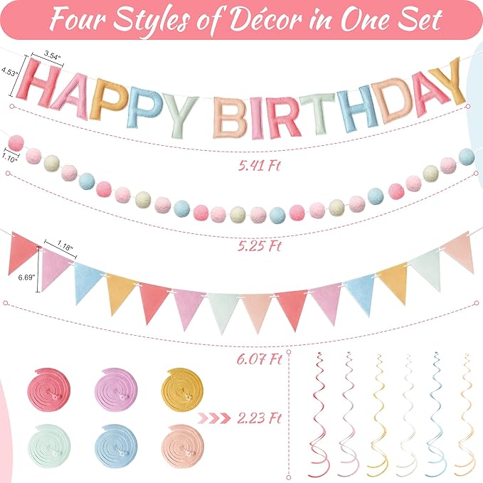 Kriyokiaa Retro Pastel Happy Birthday Banner Set - Image 4