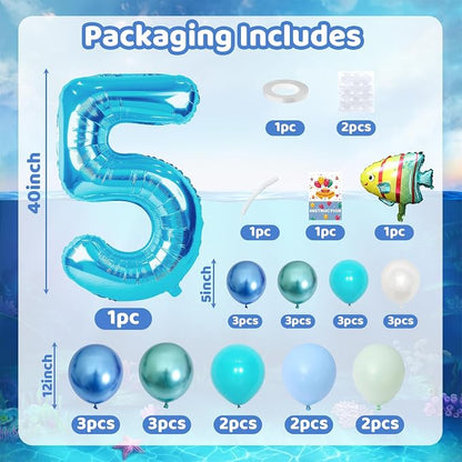 40 Inch Number 5 Balloon Blue Ocean Under the Sea Number Five Foil Balloons - Image 2