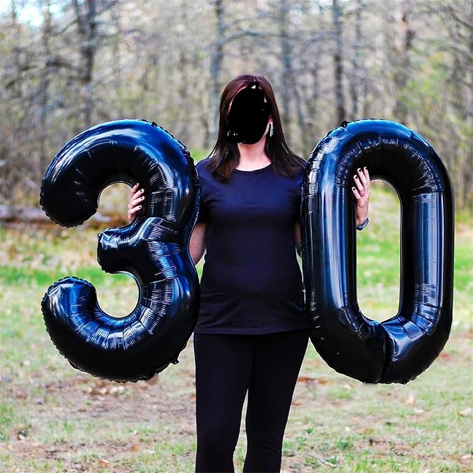 Black Number 30 Balloons, 40 Inch Black Mylar Foil Number 3 & 0 Balloons - Image 5