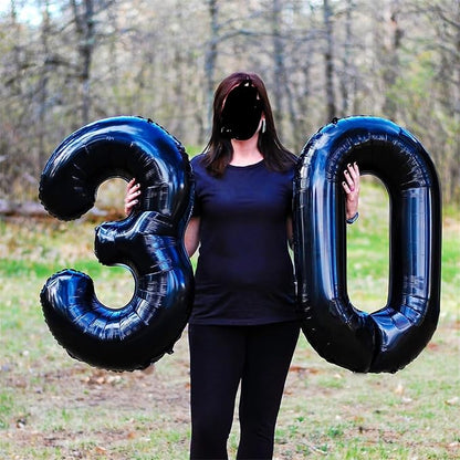 Black Number 30 Balloons, 40 Inch Black Mylar Foil Number 3 & 0 Balloons - Image 5