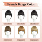 NAYOO Clip in Bangs - 100% Real Human French Bangs Hair Extensions with Temples for Women - Curved Bangs for Daily Wear (Natural Black)