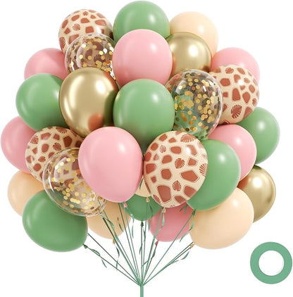 12inch Safari Balloons with Green Pink Nude Metallic Gold Confetti Balloons | by Vicduotex