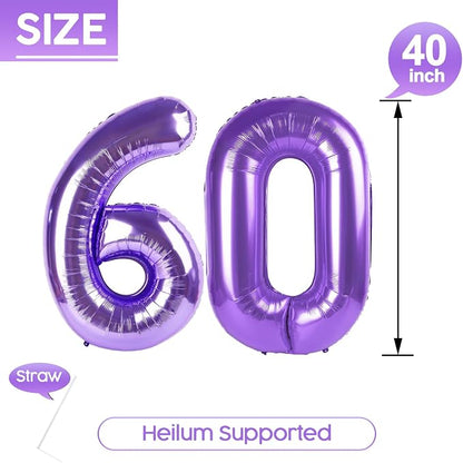60 Balloon - Purple Birthday Number Balloons, 40 Inch Decorations Men Women | - Image 5