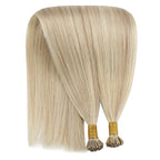 YoungSee I Tip Hair Extensions Blonde I Tip Hair Extensions Human Hair Ash Blond with Blonde Highlight Itip Hair Extension 18 Inch 60s 50g I-Tips Human Hair Extension Natural Looking