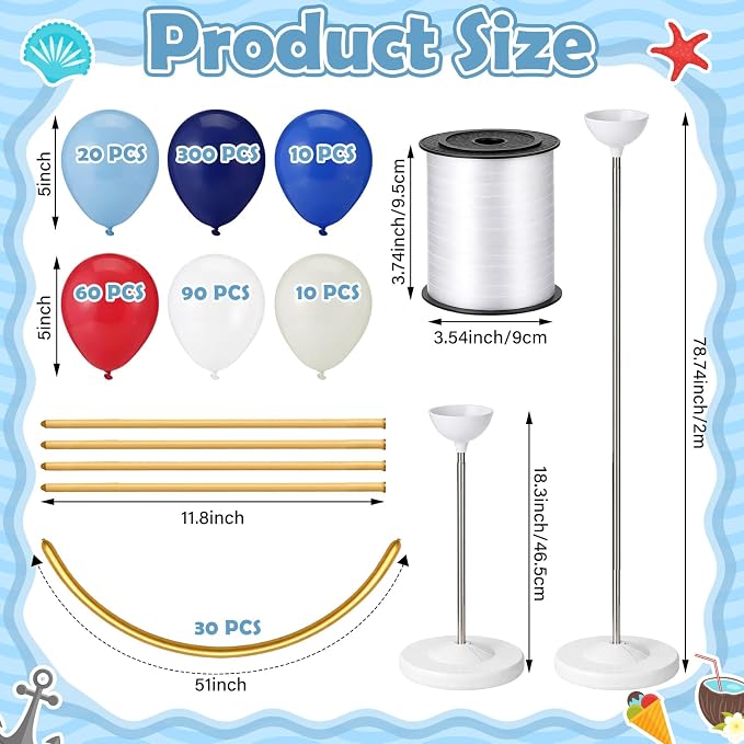 Gejoy 520 Pcs Anchor Balloon Kit Nautical Blue Navy and Life Ring Balloons Kit - Image 2