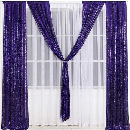 Eternal Beauty Purple Sequin Backdrop Curtains, 2 Panels 2x8FT | 3mm Sparkle - Image 4