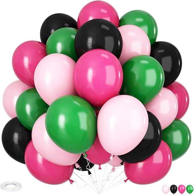 Black and Pink Green Balloons, 12 Inch Hot Pink and Black Green Balloons Pastel by Adorely