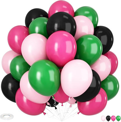 Black and Pink Green Balloons, 12 Inch Hot Pink and Black Green Balloons Pastel by Adorely