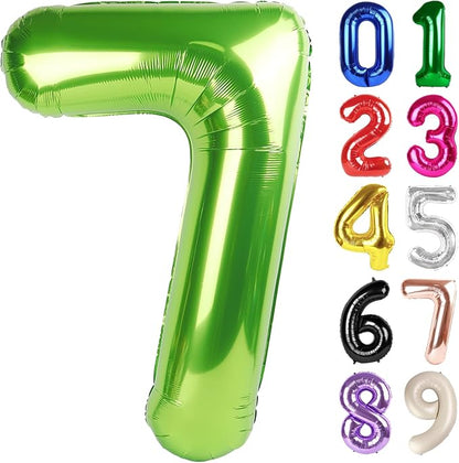 7 Balloon - Light Green Birthday Number Balloons, 40 Inch Party Decorations | by ALPHADELTAPI
