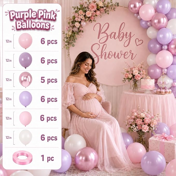 Pink and Purple Balloons, 12 Inch Pastel Light Pink Lavender White Balloons - Image 2