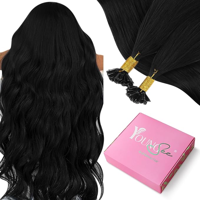 YoungSee U Tip Hair Extensions Black UTip Hair Extensions Human Hair Jet Black 18In Utip Keratin Hair Extension Remy Hair K-Tips Hair Extension Comfortable and Soft Hair for Daily 50s/50g