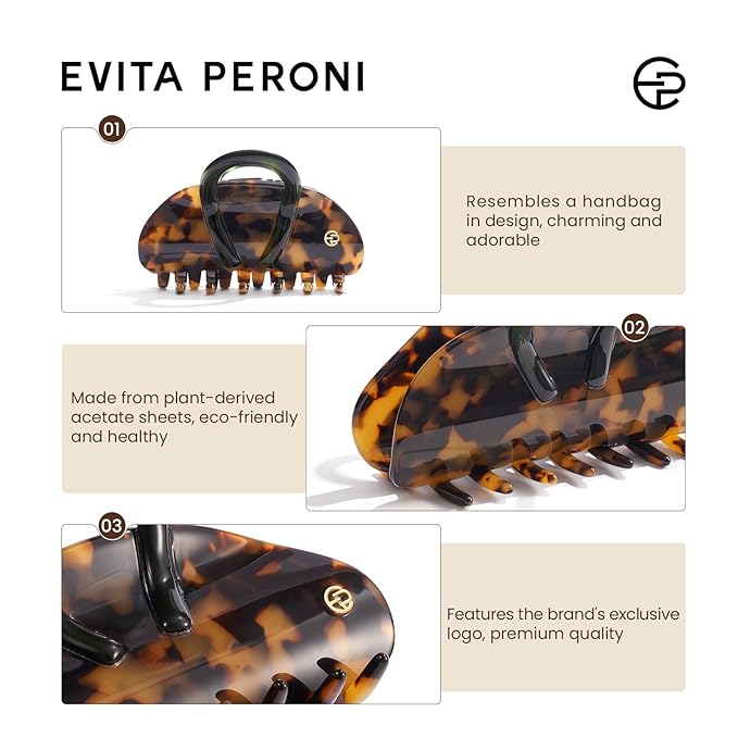 EVITA PERONI Middle Hair Clip, "Vintage Candy" Hair Clips for Women Strong Grip Acetate Shark Claw Clip with Gift Box, Amber