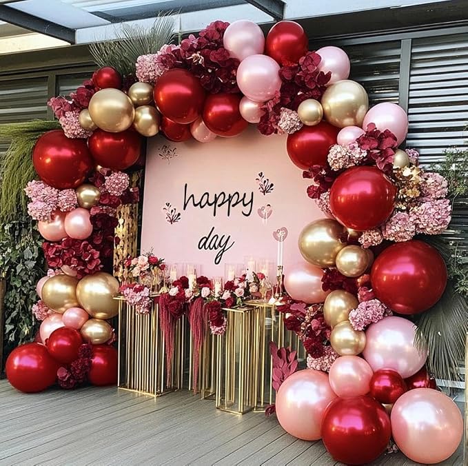 Burgundy Pink Balloon Arch Kit, Double Stuffed Ruby Red Pearl Pink Gold Balloon by DOUBLELAYERBALLOON