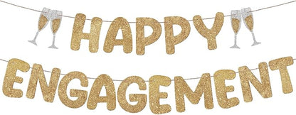 Pre Strung Happy Engagement Banner Glitter Engagement Party Decorations by Breling