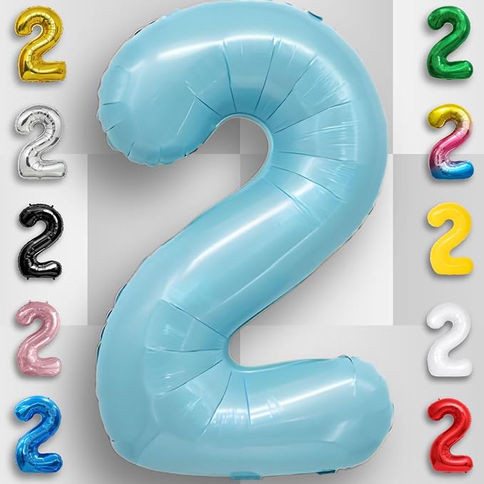 Candy Blue Number Balloon 2 Mylar Foil Balloons 16 Inch - Image 4