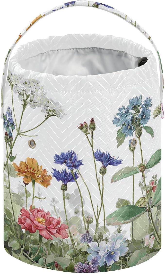 Wildflower Bloom Blue Yarn Bag Small Crochet Bag Drawstring Yarn Storage - Image 2