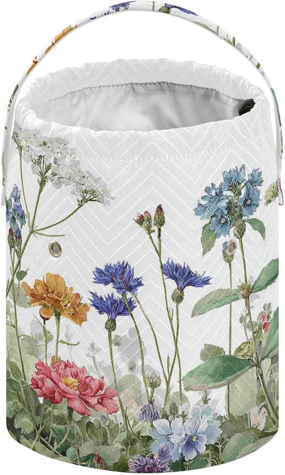 Wildflower Bloom Blue Yarn Bag Small Crochet Bag Drawstring Yarn Storage - Image 2