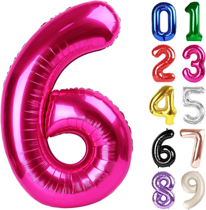 6 Balloon - Hot Pink Birthday Number Balloons, 40 Inch Party Decorations | Hot by ALPHADELTAPI
