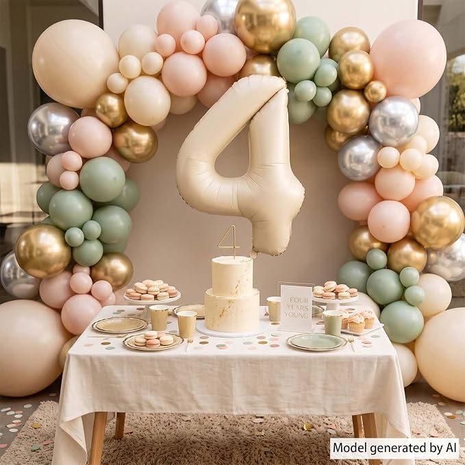 Cream Number 4 Balloon 40 Inch, Foil Numeral - Image 7