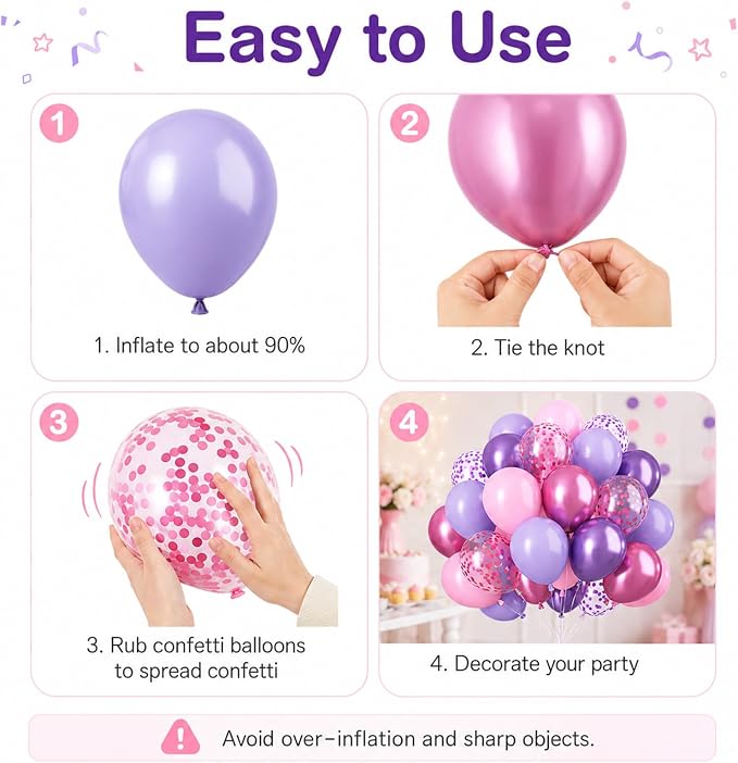 Pink and Purple Balloons, Metallic Purple Pink Latex Balloons - Image 6