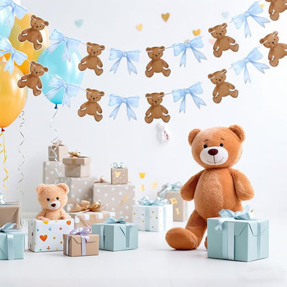 2 Pcs Blue We Can Bearly Wait Banner 6.56 ft Bear Theme Baby Shower Decorations - Image 6
