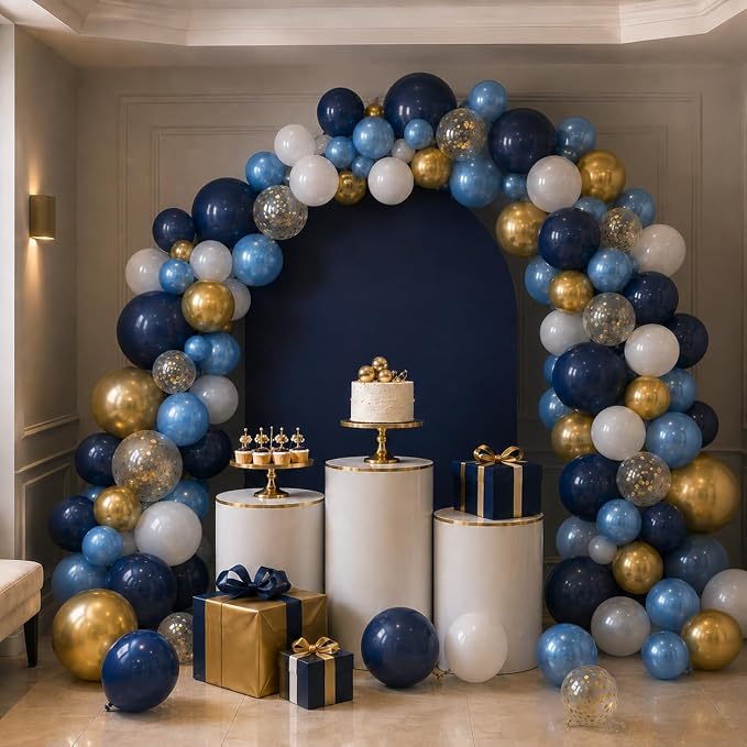 Navy Blue and Gold Balloons, Metallic Golden and Blue Balloon Navy and White - Image 5