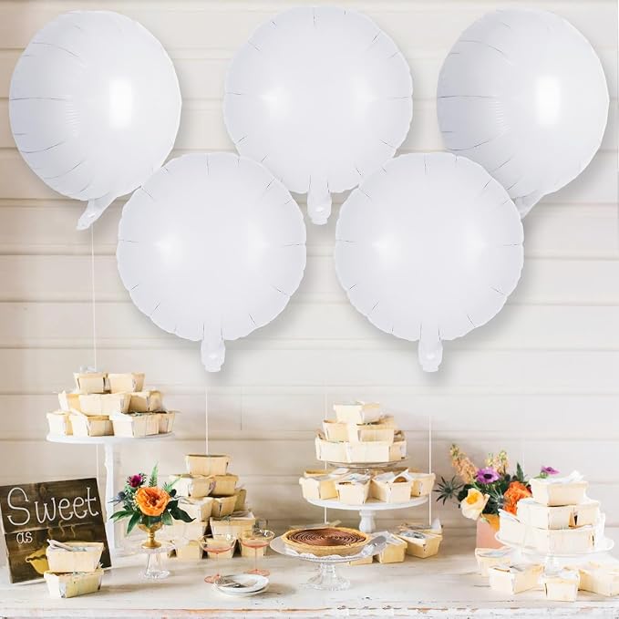 20 Pcs White Round Shaped Balloons, 18 Inch Round Foil Balloon, Giant Round - Image 3