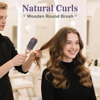SUNBIRD Round Brush for Blow Drying - Wood Handle Professional Blowout Brush with Aluminium Ceramic Ionic Thermal Barrel for Smooth Hair, Volume & Heat Wave Curly Styling (Outer Diameter2.4Inch)