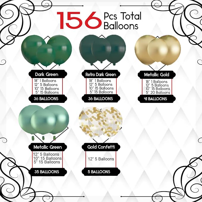 Archloon 156pcs Green and Gold Balloon Garland Arch Kit, Different Sizes 18 12 - Image 2