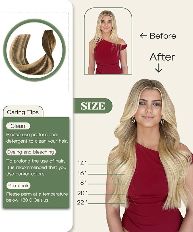 SURNEL Invisible Tape in Hair Extensions 22Inch Chocolate Brown to Caramel Blonde Seamless Injected Tape in Extensions Human Hair 20Pcs 50g(#4274,22)