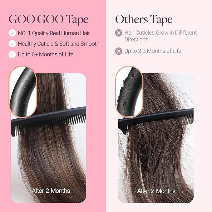GOO GOO Invisi Edge Wide Tape in Hair Extensions,1B Natural black,4pcs 18inch 20g, Remy Human Hair,Seamless Injected Tape, Natural Look