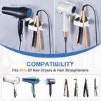 Hair Dryer Holder Wall Mounted, Hair Straightener Holder Stainless Steel, Adhesive Blow Dryer and Hair Straightener Holder, Bathroom Bedroom Hair Tool Organizer for Flat Iron,Curling Iron,Hairdryer