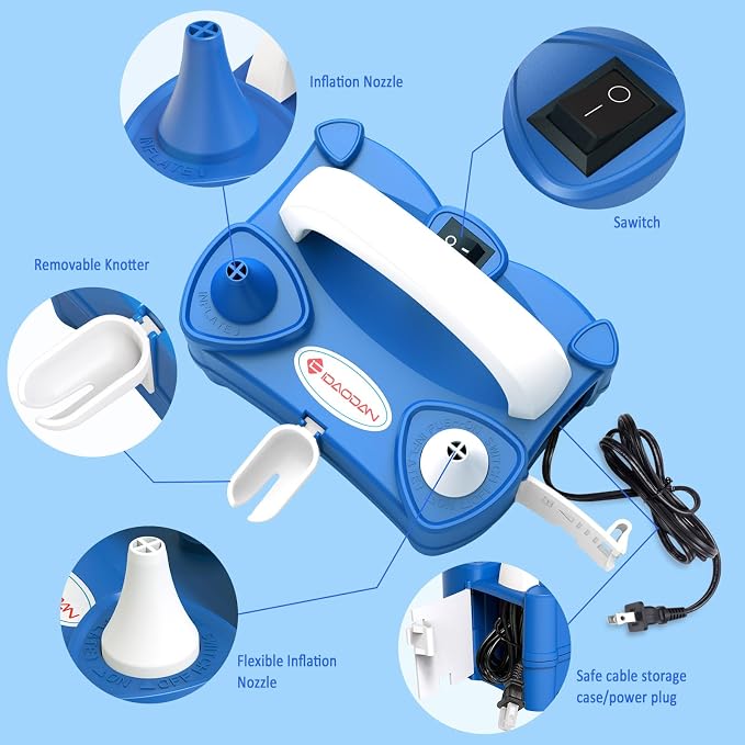 IDAODAN Electric Air Balloon Pump Portable Dual Nozzle 110V 600W Electric - Image 2