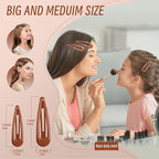 Metal Snap Hair Clips, No Slip Hair Clips for Thick/Thin Hair, 16pcs Medium/Big Barrettes for Women Kids Girls Hairstyle Makeup Accessories (8pcs 2.36inch & 8pcs 2.7inch) (Black Brown)
