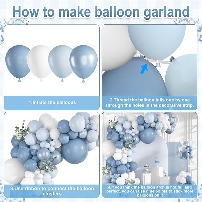 152Pcs Dusty Blue Balloons Arch Garland Kit Different Size | Light Blue and - Image 7