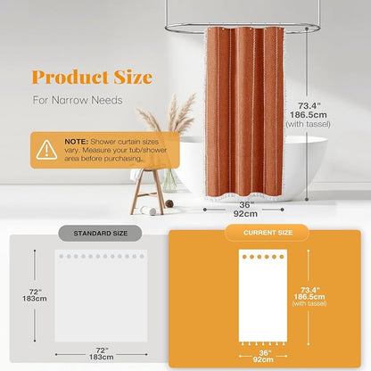 Small Boho Linen Heavy Duty Cloth Shower Curtain, Burnt Orange | Stall Size - Image 3